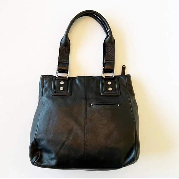 B Makowsky Smooth Glove Leather Satchel Shoulder Bag Signature Black Zip Top - Picture 2 of 13
